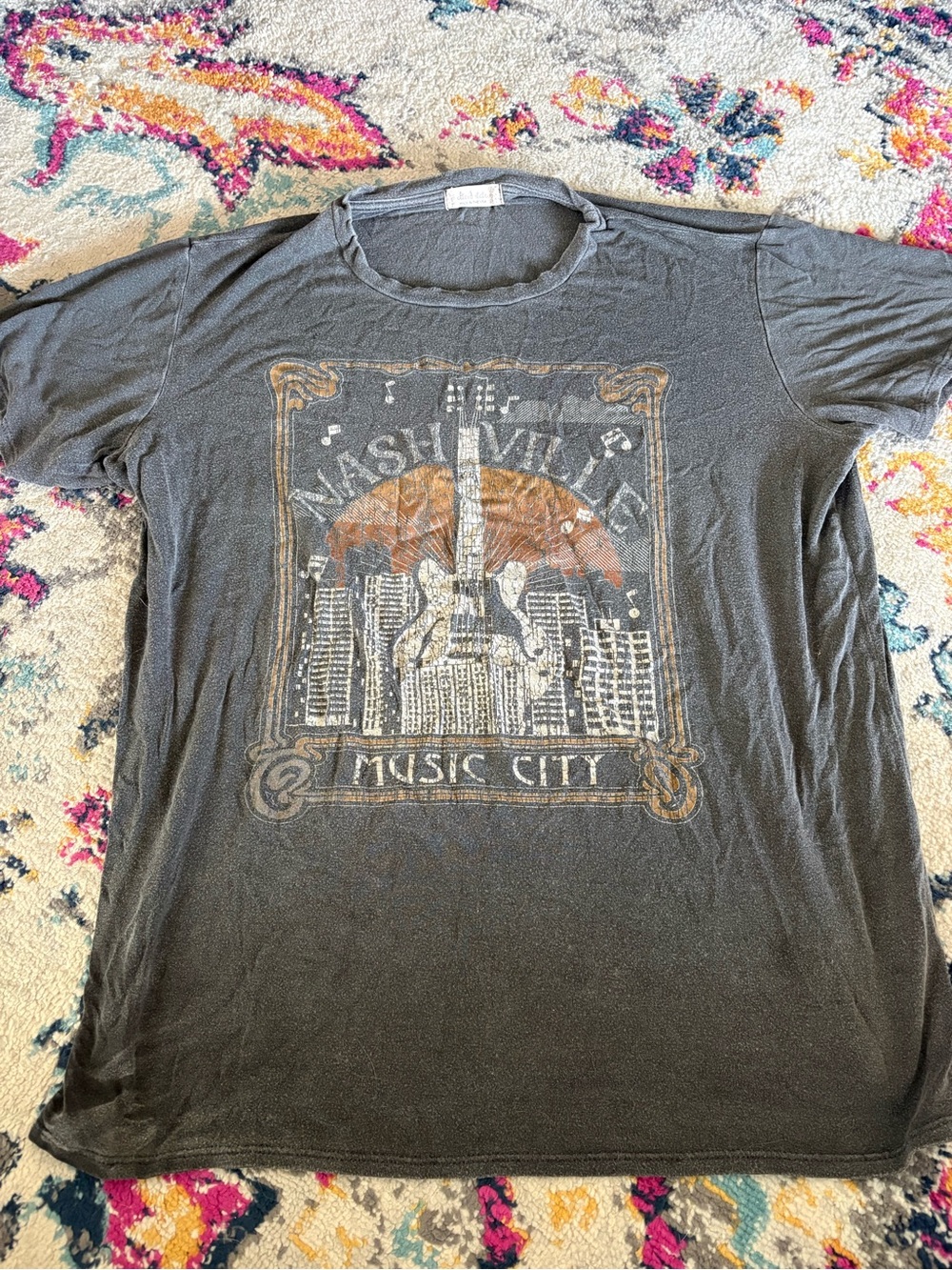 Altar'd State Gray Nashville Music City Graphic Tee with Orange Accent
